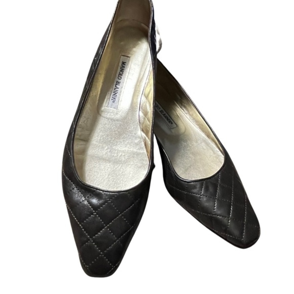 Manolo Blahnik brown leather foot quilted Ballet Flats Black 39.5